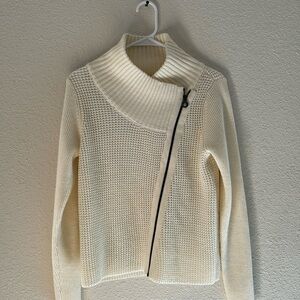 Lole Jazlyn Cardigan Asymmetrical Zip Up Wool Blend Sweater Jacket Cream LG